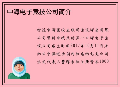中海电子竞技公司简介
